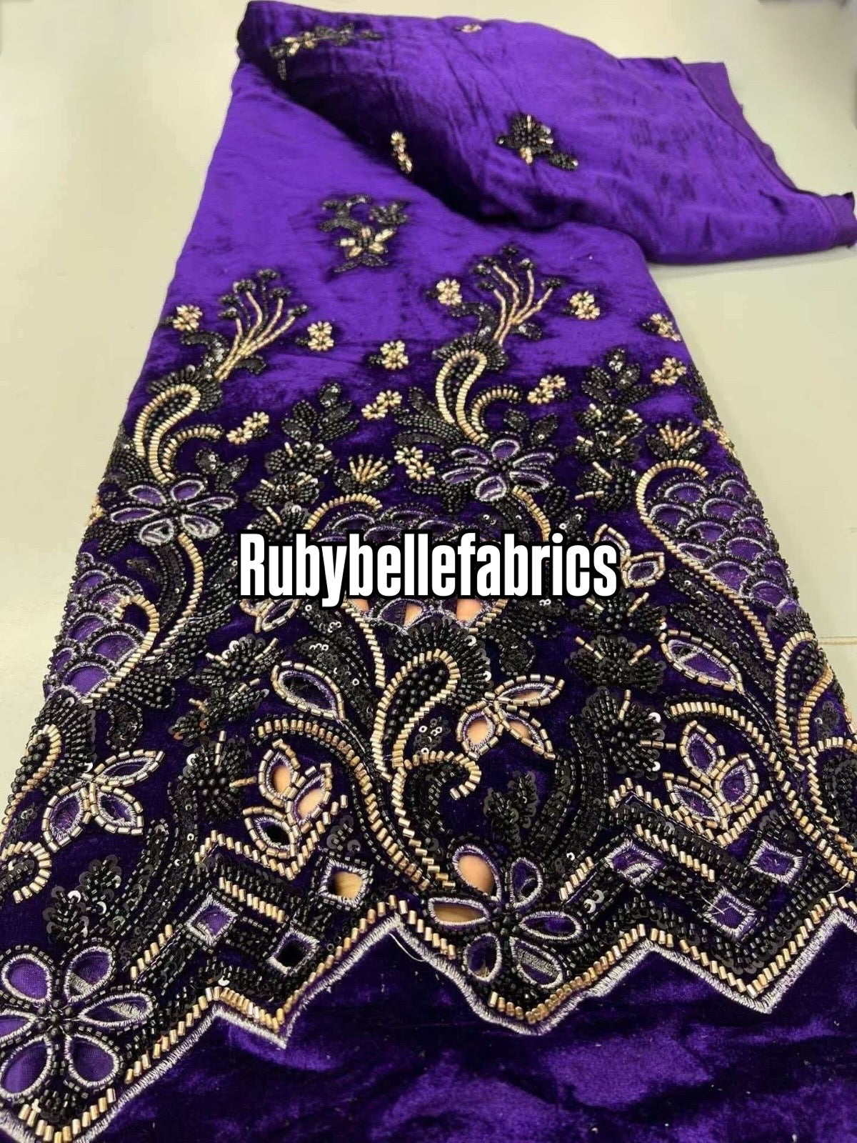 Vanah Luxury Floral Beaded Velvet Fabric