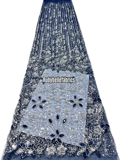 Atch Luxury 3D Floral Beaded Stone Fabric