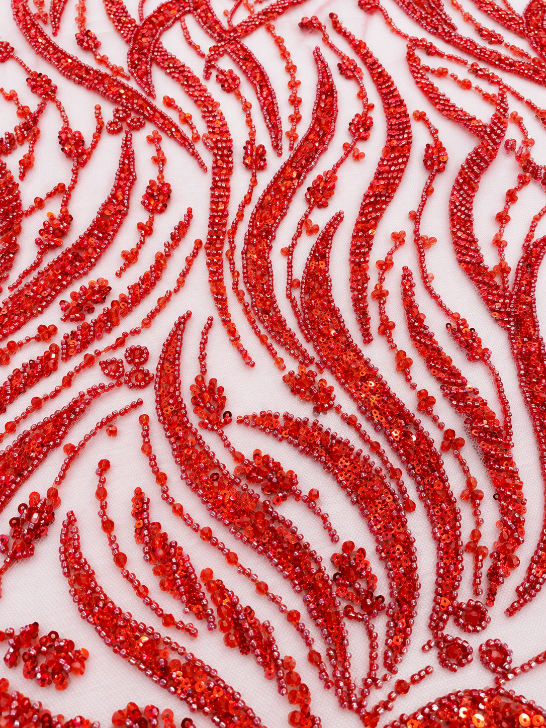Ystal Luxury High Quality Beaded Fabric - Red