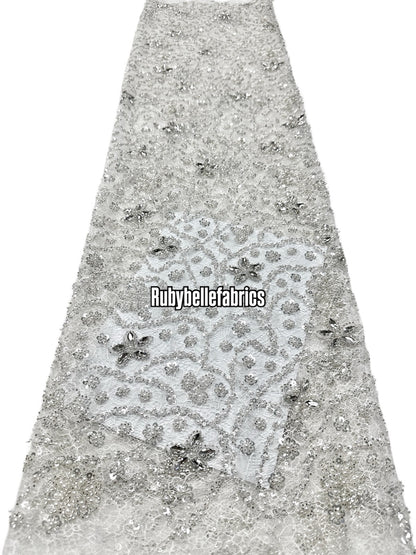 Aprain Luxury 3D Floral Beaded Stone Fabric