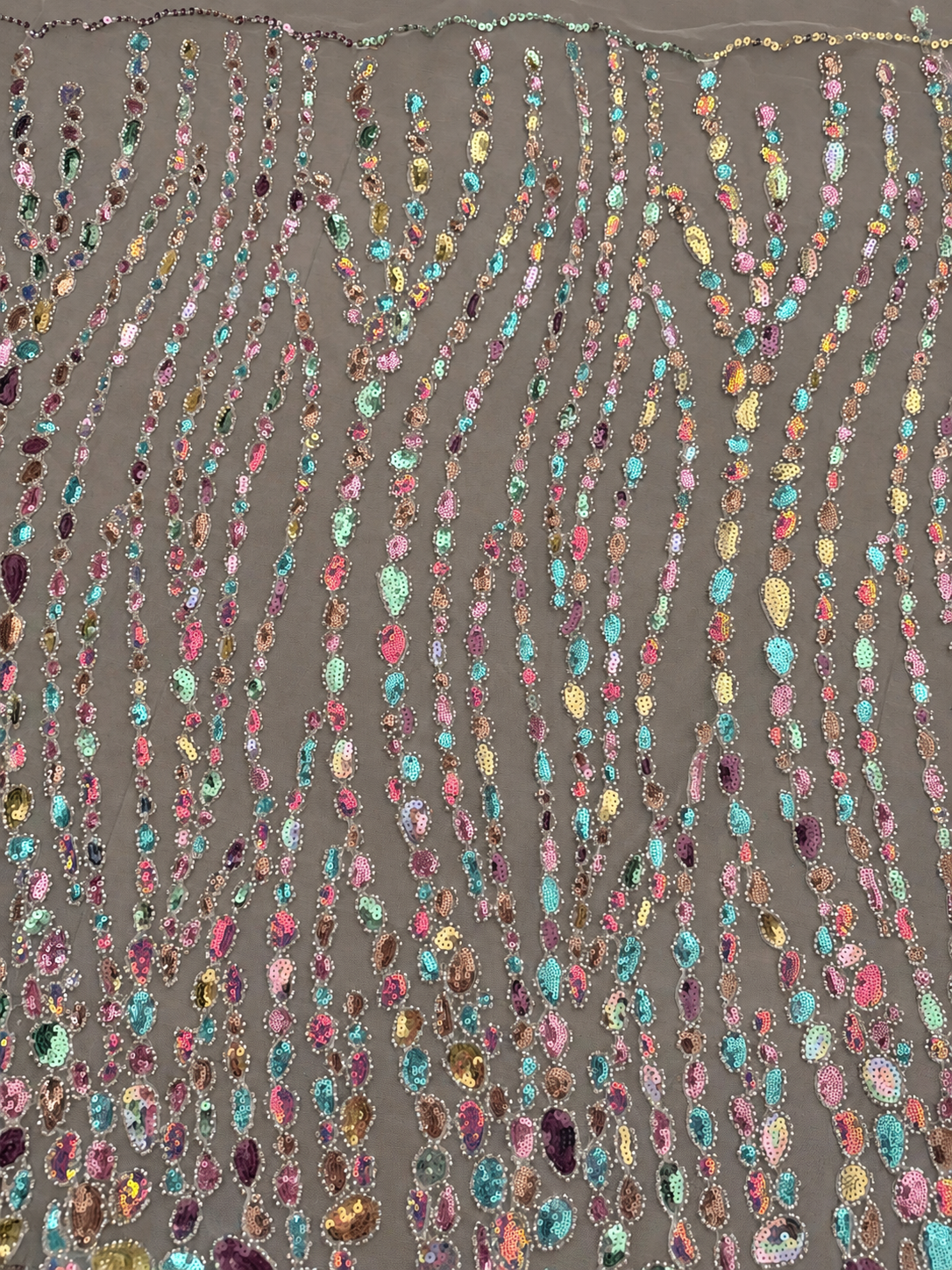 Uston Quality Beaded Sequin Fabric - White Multi