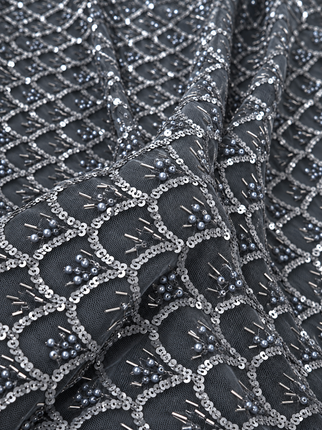 Buluxe Beaded Fabric - Grey