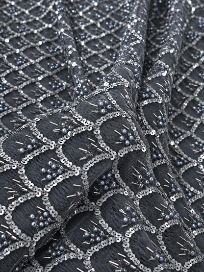 Buluxe Beaded Fabric - Grey