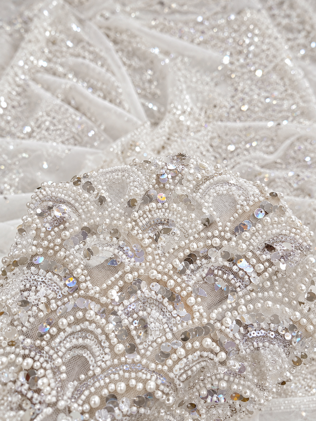 Vechta High Beaded Quality Fabric - White