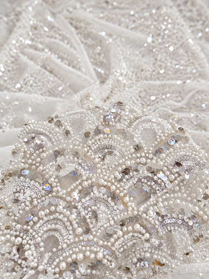 Vechta High Beaded Quality Fabric - White