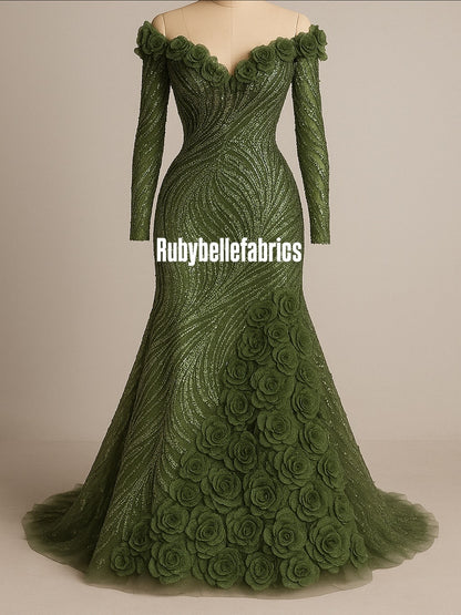 Urkey Roses 3D Sequin couture fabric