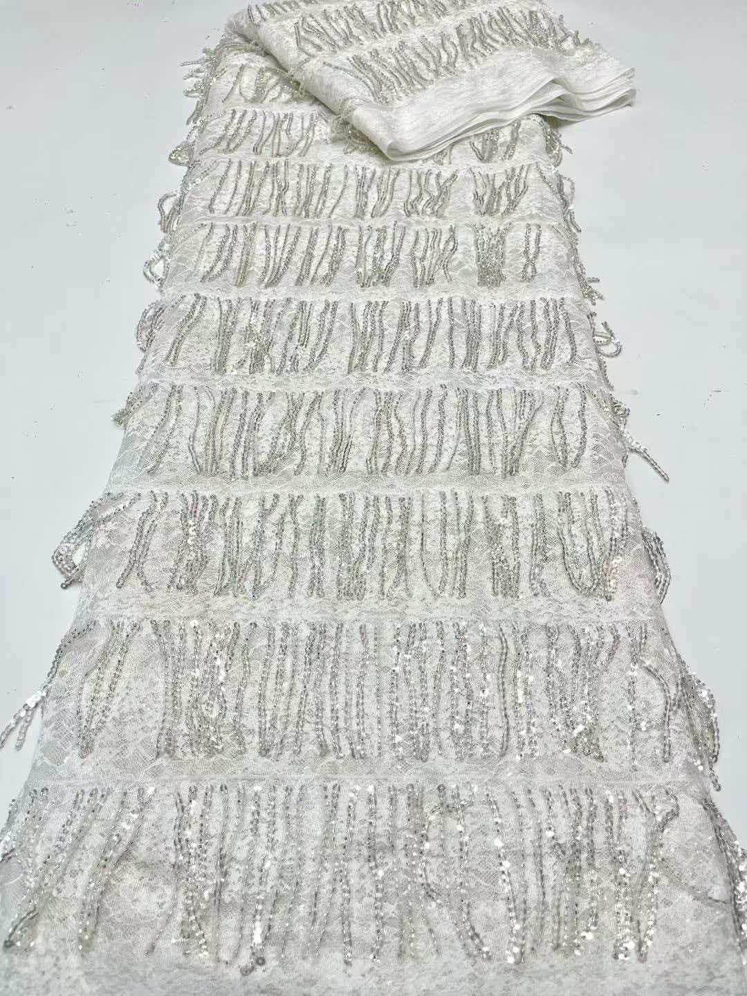 Luxury Fringe Pastel Sequin Lace Fabric – Premium Lace Couture Fabric
