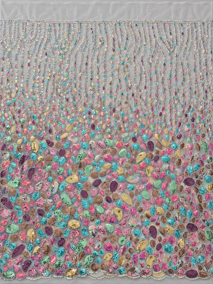Uston Quality Beaded Sequin Fabric - White Multi