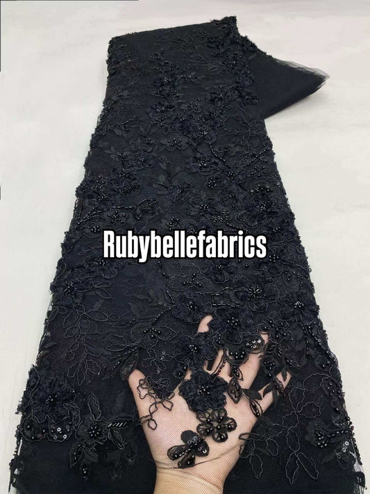 Rund Luxury 3D Floral Beaded Stone Fabric