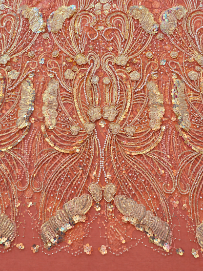 Ouly Sparkling Sequin Beaded Fabric - Peach