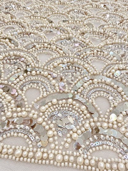 Vechta High Beaded Quality Fabric - White
