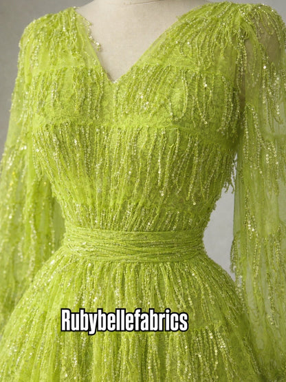 Luxury Fringe Pastel Sequin Lace Fabric – Premium Lace Couture Fabric