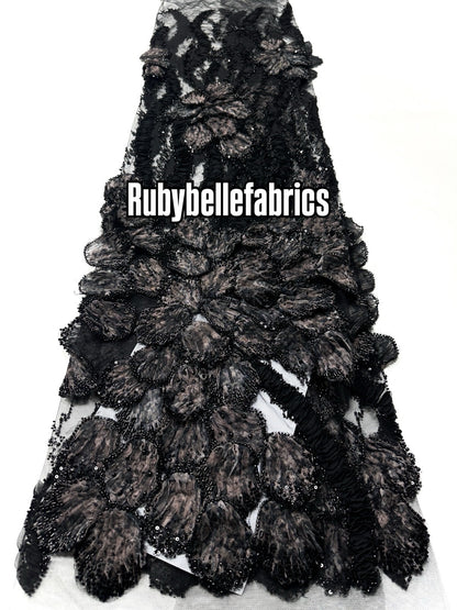 Peruse Beaded Scallop Petal Lace Fabric