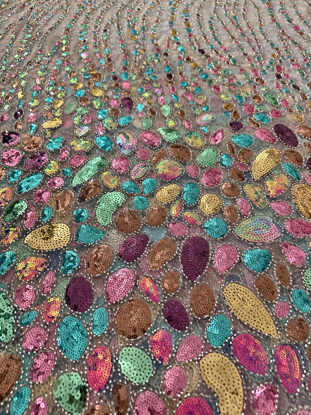 Uston Quality Beaded Sequin Fabric - White Multi