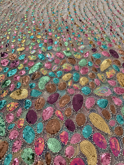 Uston Quality Beaded Sequin Fabric - White Multi