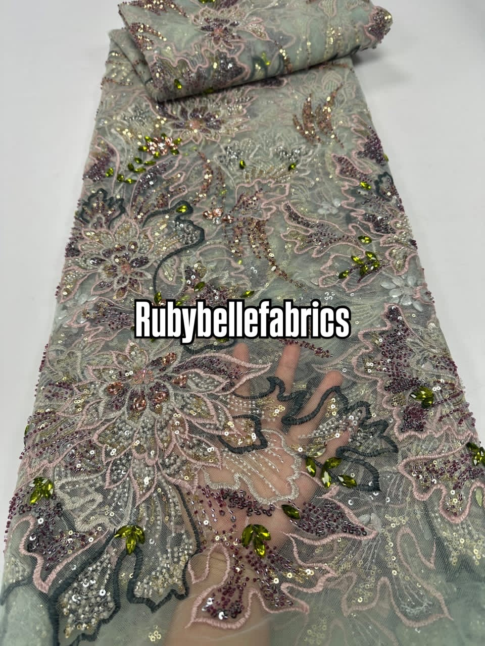 Arrods Luxury Crystal Stone Lace Fabric
