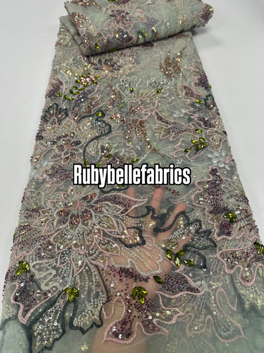 Arrods Luxury Crystal Stone Lace Fabric