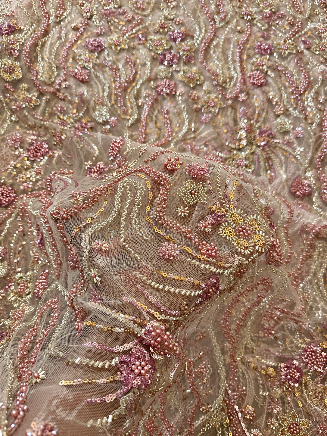 Oyce Luxury Floral Beaded Fabric - Blush Pink