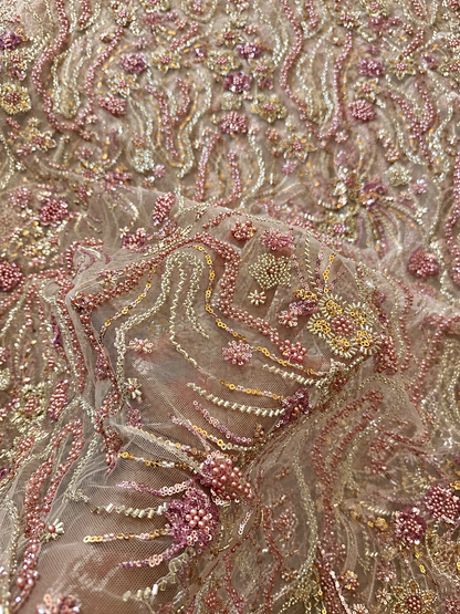 Oyce Luxury Floral Beaded Fabric - Blush Pink