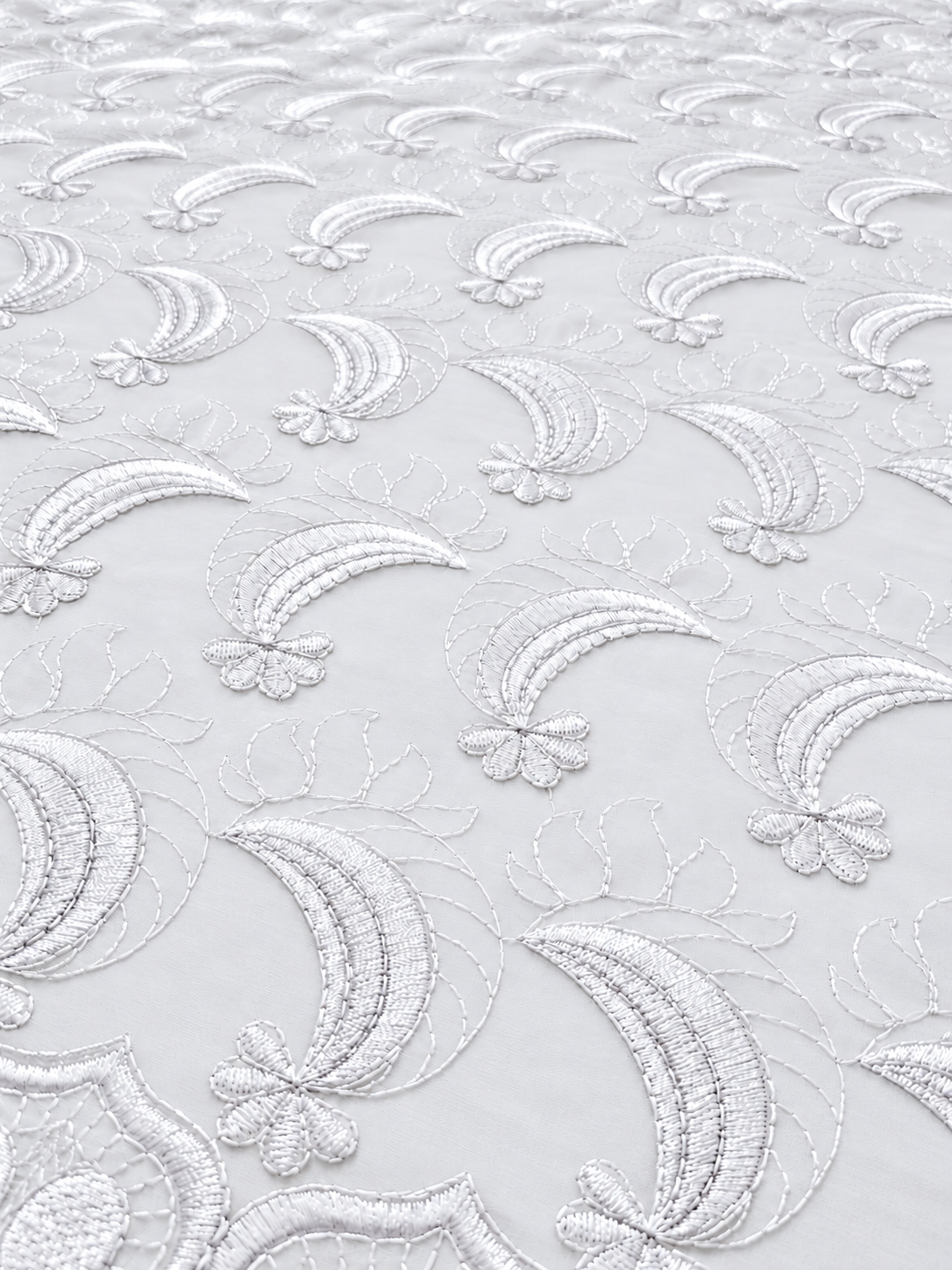 White Embroidered Voile Lace Fabric