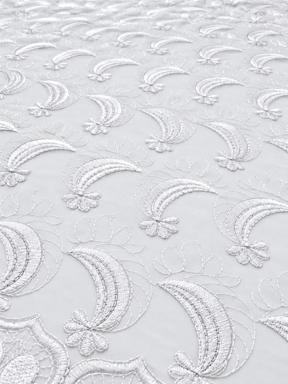White Embroidered Voile Lace Fabric