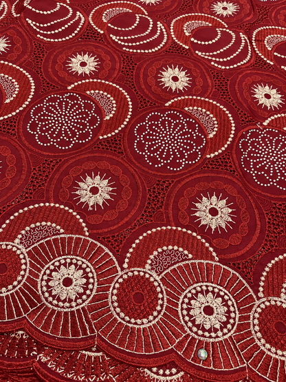 Ibble Circular Voile Fabric - Burgundy/Beige