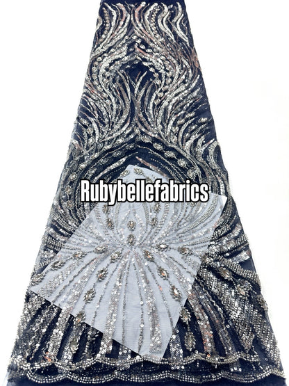 Arquise Crystal Beads Lace Fabric