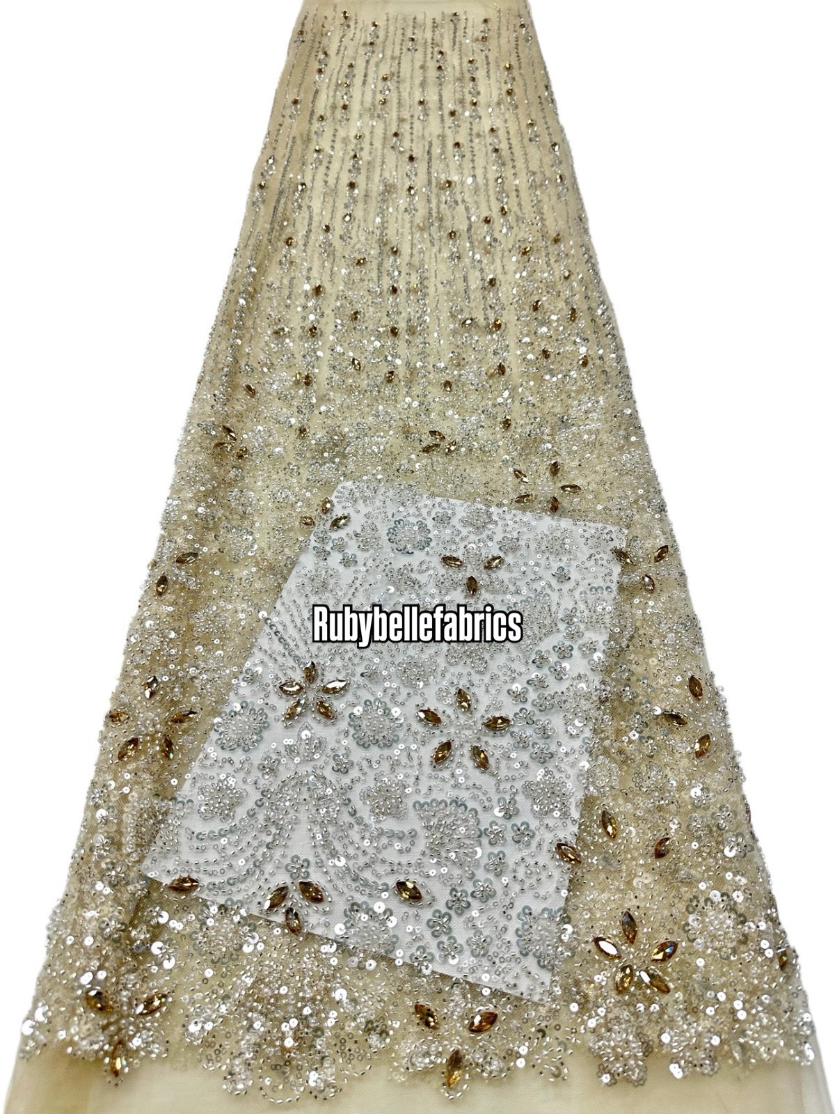 Atch Luxury 3D Floral Beaded Stone Fabric