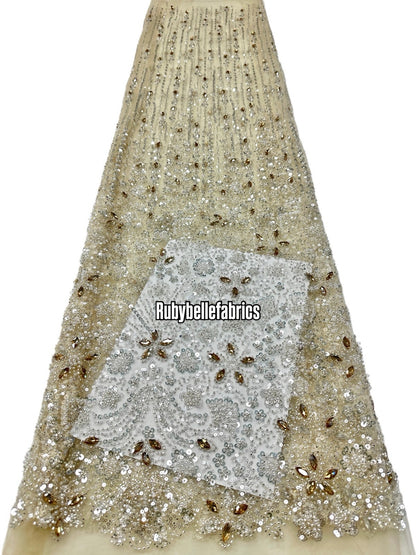 Atch Luxury 3D Floral Beaded Stone Fabric