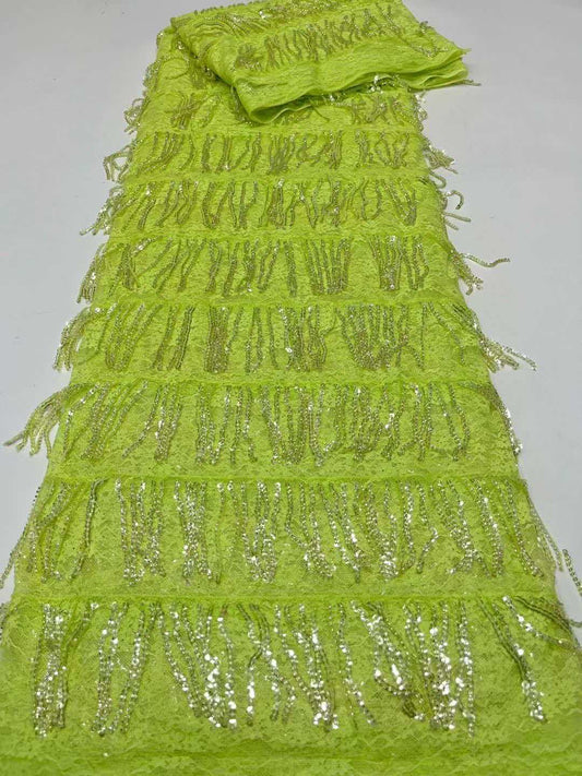 Luxury Fringe Pastel Sequin Lace Fabric – Premium Lace Couture Fabric