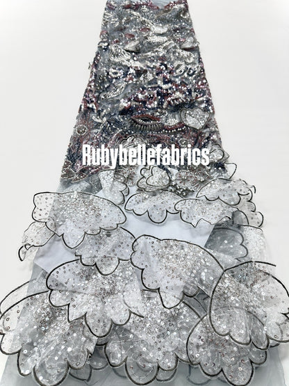 Luxury Sequin 3D Petal Beaded Fabric