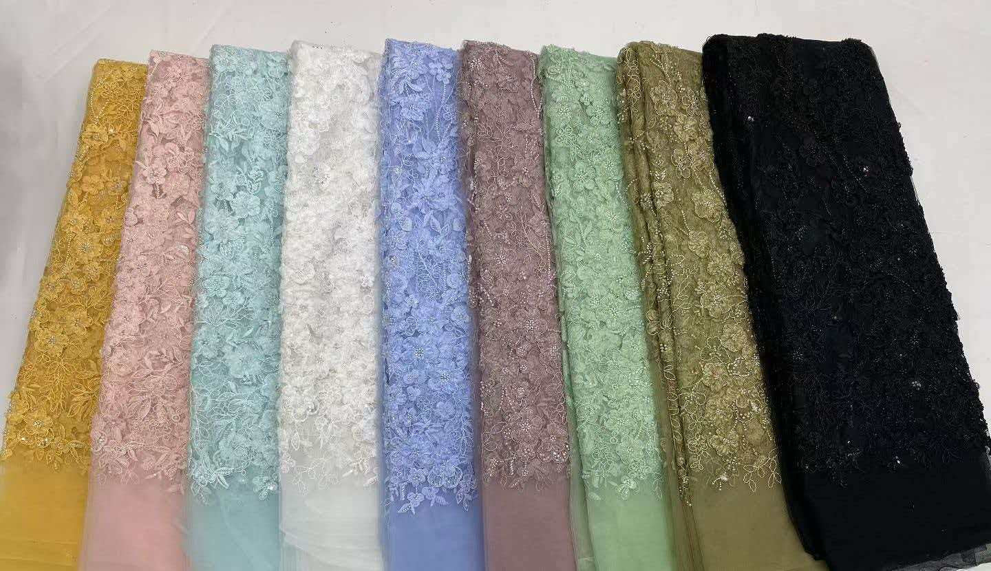 Rund Luxury 3D Floral Beaded Stone Fabric