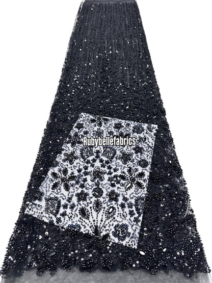 Atch Luxury 3D Floral Beaded Stone Fabric