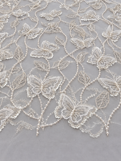 Butterfly 3D High Quality Fabric - White