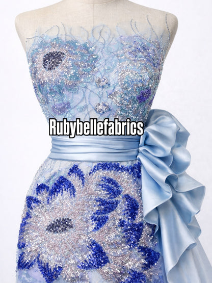 Enat Beaded Petal Sequin Lace Fabric