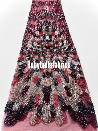 Luxury Geometric Deco Sequin Beaded Lace Fabric