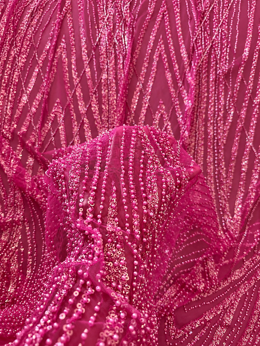 Ruxelle Beaded Luxury Fabric - Fuchsia Pink