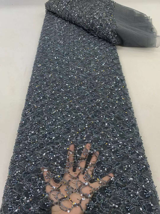 Buluxe Beaded Fabric - Grey