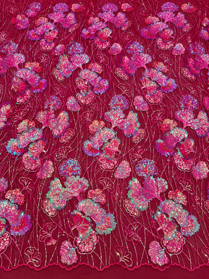 Gizelie French Lace Fabric - Burgundy/Deep Wine Magenta