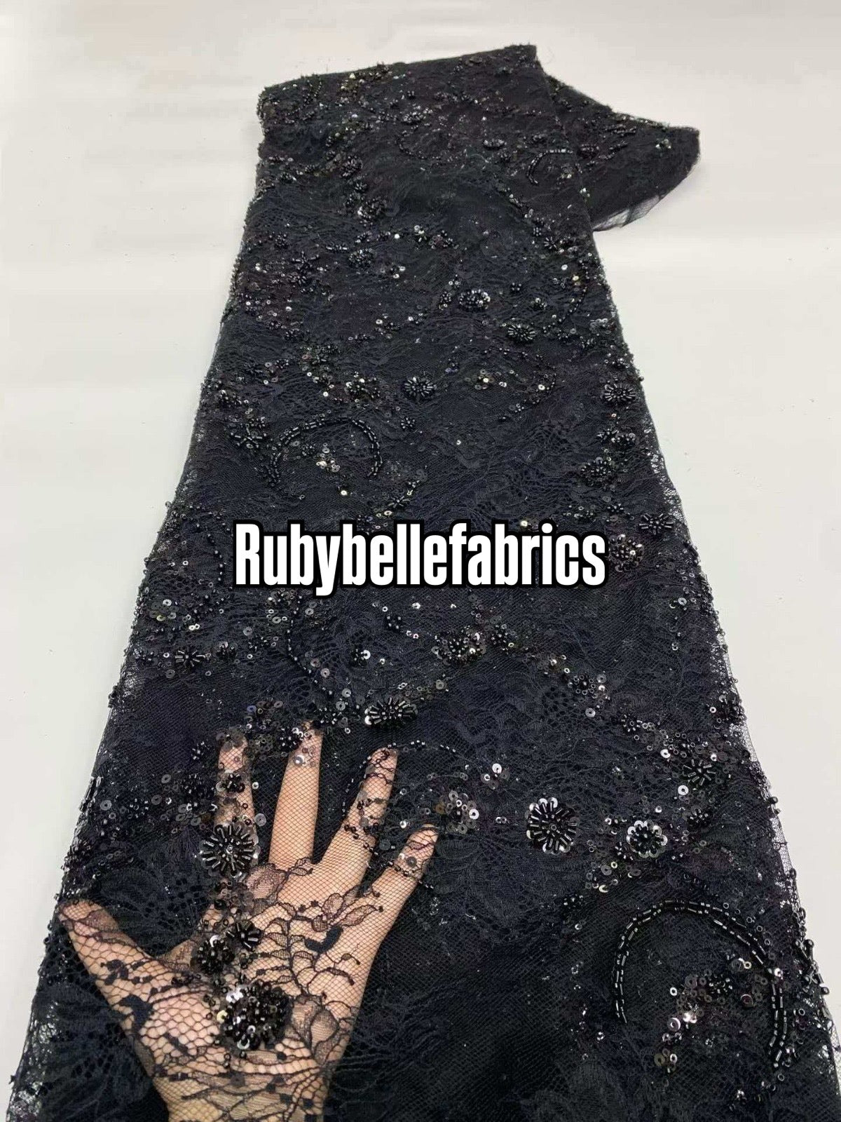 Patia Net Lace Floral Beaded Stone Fabric