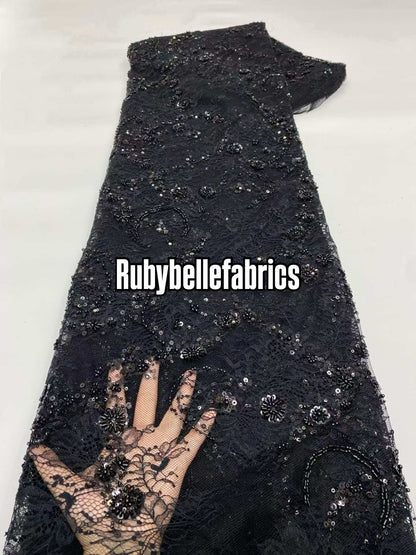 Patia Net Lace Floral Beaded Stone Fabric