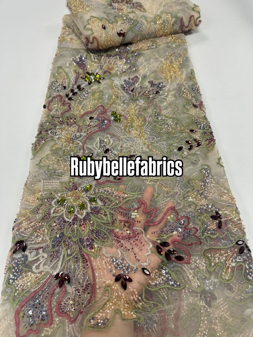 Arrods Luxury Crystal Stone Lace Fabric