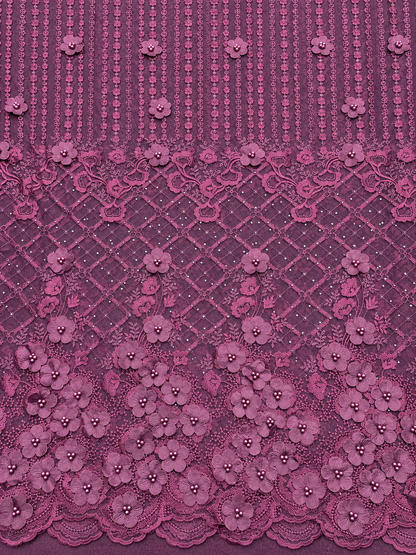 Esiyot 3D Floral Fabric - Dark Plum