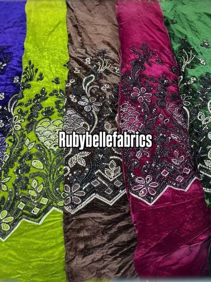 Vanah Luxury Floral Beaded Velvet Fabric