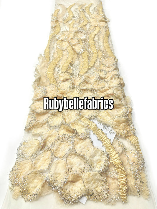 Peruse Beaded Scallop Petal Lace Fabric