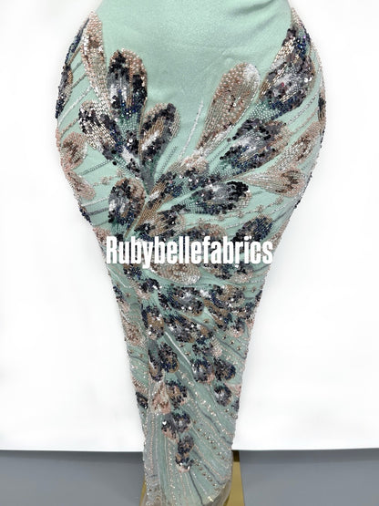 Luxury Feather Pattern Sequin Beaded Lace Fabric