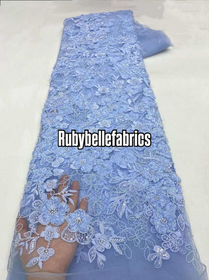 Rund Luxury 3D Floral Beaded Stone Fabric