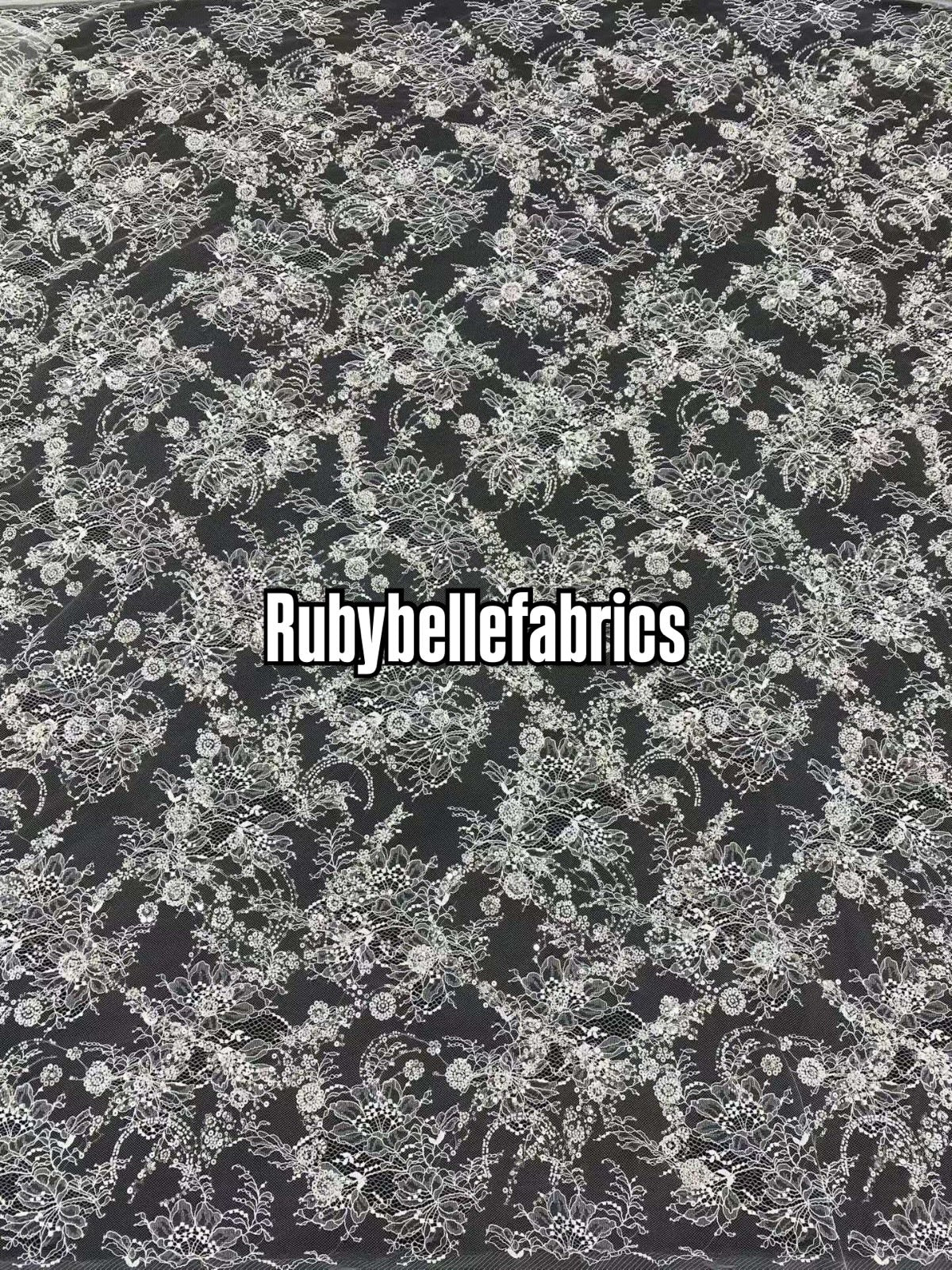 Patia Net Lace Floral Beaded Stone Fabric