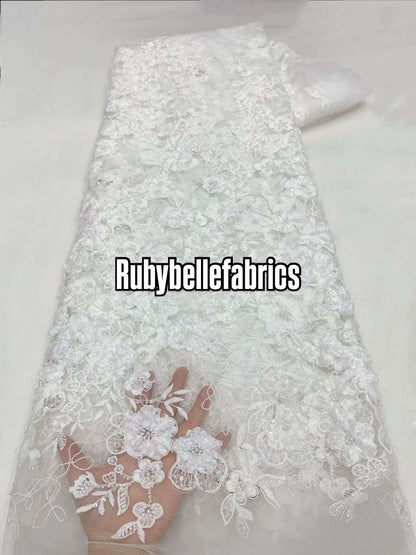 Rund Luxury 3D Floral Beaded Stone Fabric