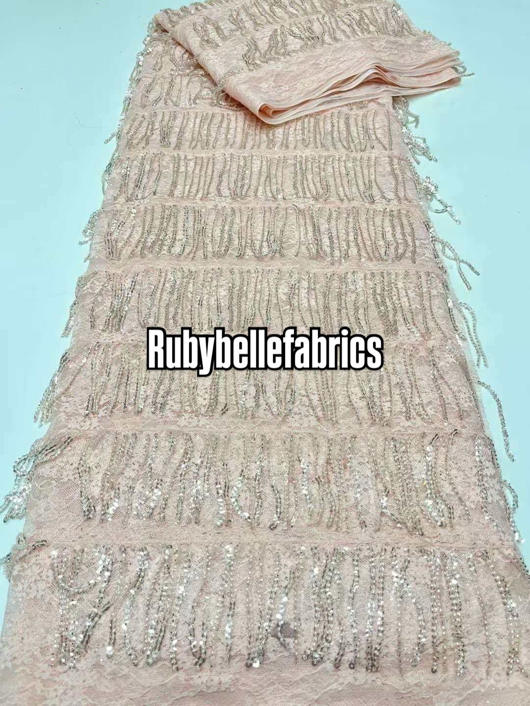 Luxury Fringe Pastel Sequin Lace Fabric – Premium Lace Couture Fabric